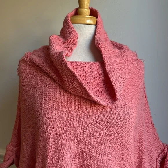 Anthropologie oversized, cotton sweater, raw edge, loose knit cowl neck Medium - Picture 2 of 8